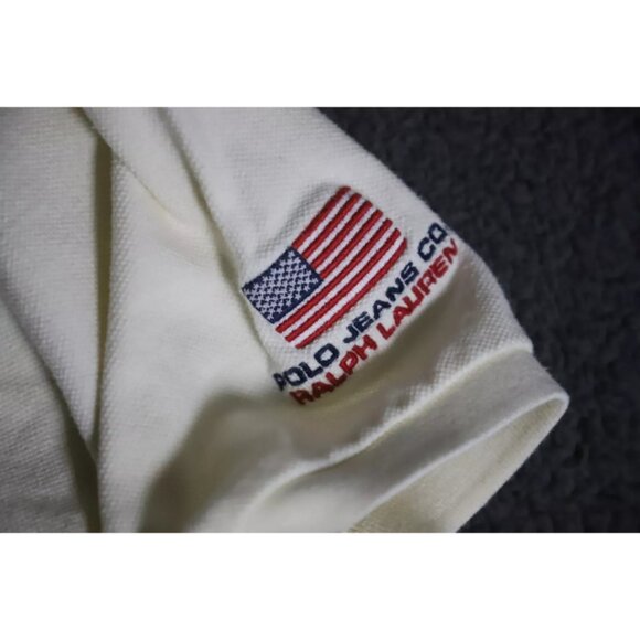 VTG Polo Ralph Lauren Jeans Rugby Golf Polo Shirt Men L White US Flag Embroidery - Picture 4 of 9